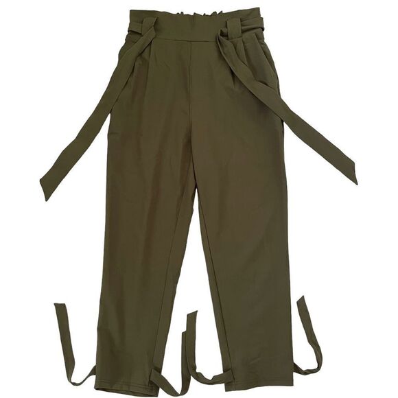 Grace Karin High Waist Belted Bow Tie Paper Bag Tie Ankle Pants - Picture 3 of 16